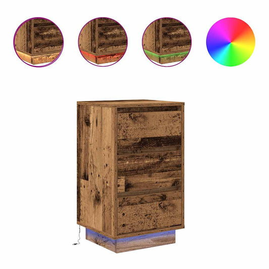 Bedside Cabinet with LED Lights Old Wood 38x34x65 cm Bedside Cabinet with LED Lights Old Wood 38x34x65 cm