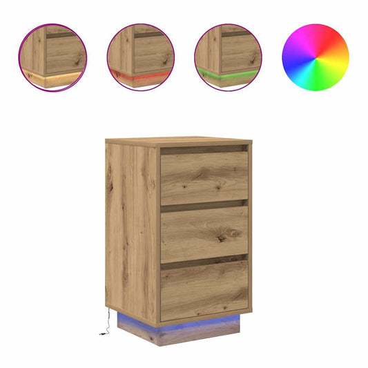 Bedside Cabinet with LED Lights Artisan Oak 38x34x65 cm Bedside Cabinet with LED Lights Artisan Oak 38x34x65 cm