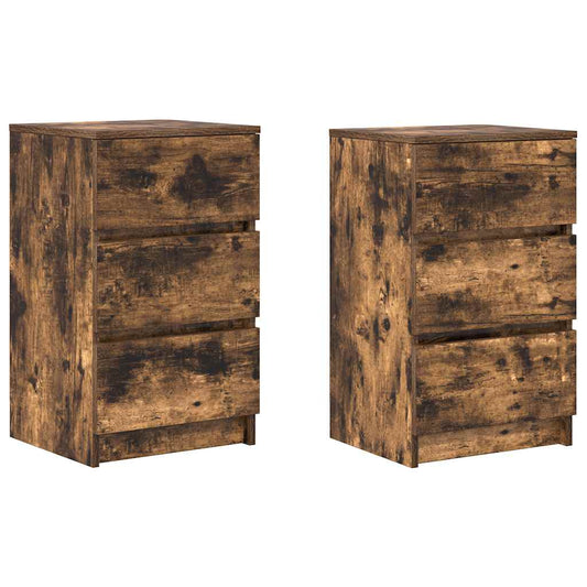 Bedside Cabinets with 3 Drawers 2 pcs Smoked Oak 39x35x65 cm Bedside Cabinets with 3 Drawers 2 pcs Smoked Oak 39x35x65 cm