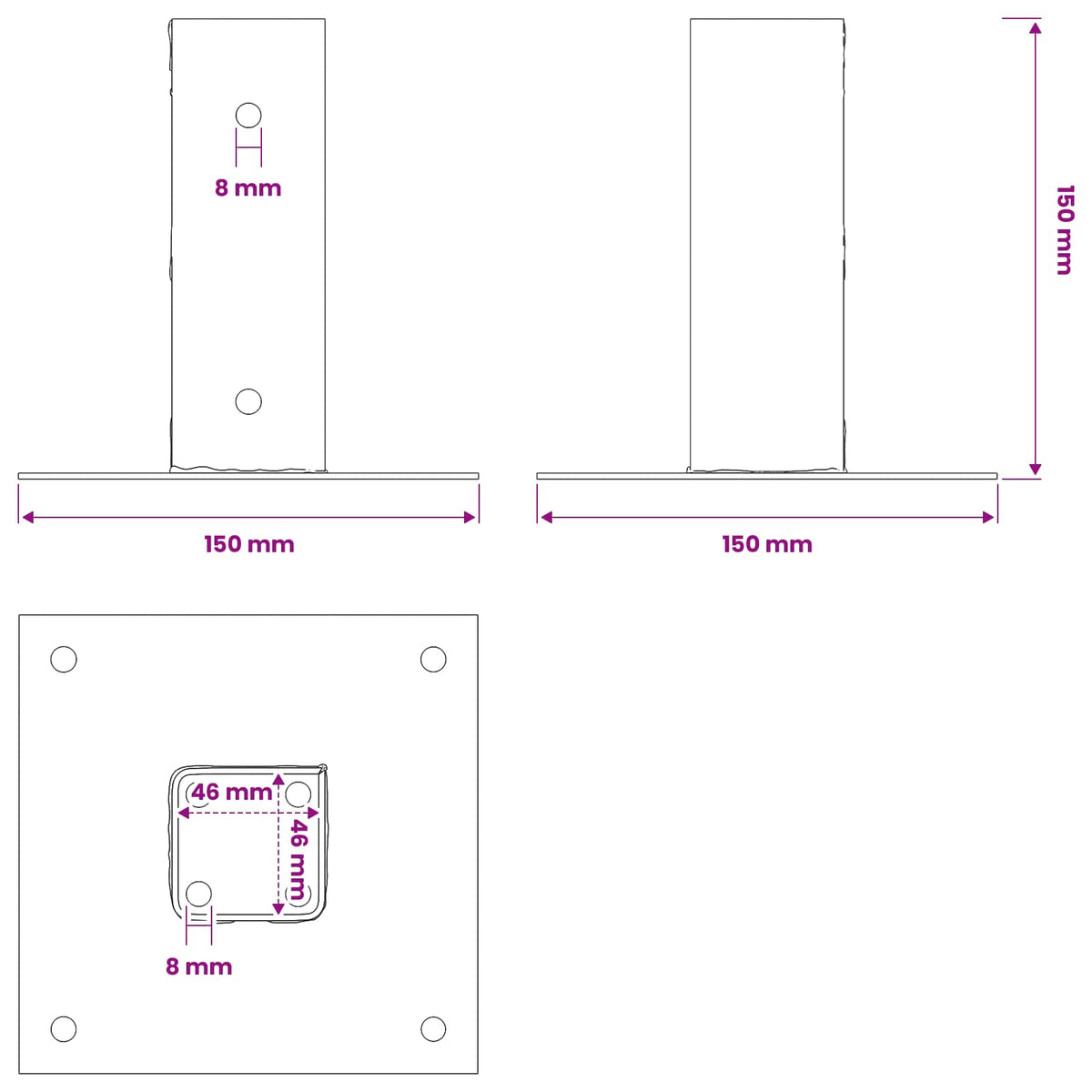 Post Bases Square 12 pcs Silver 46x46 mm Galvanised Steel