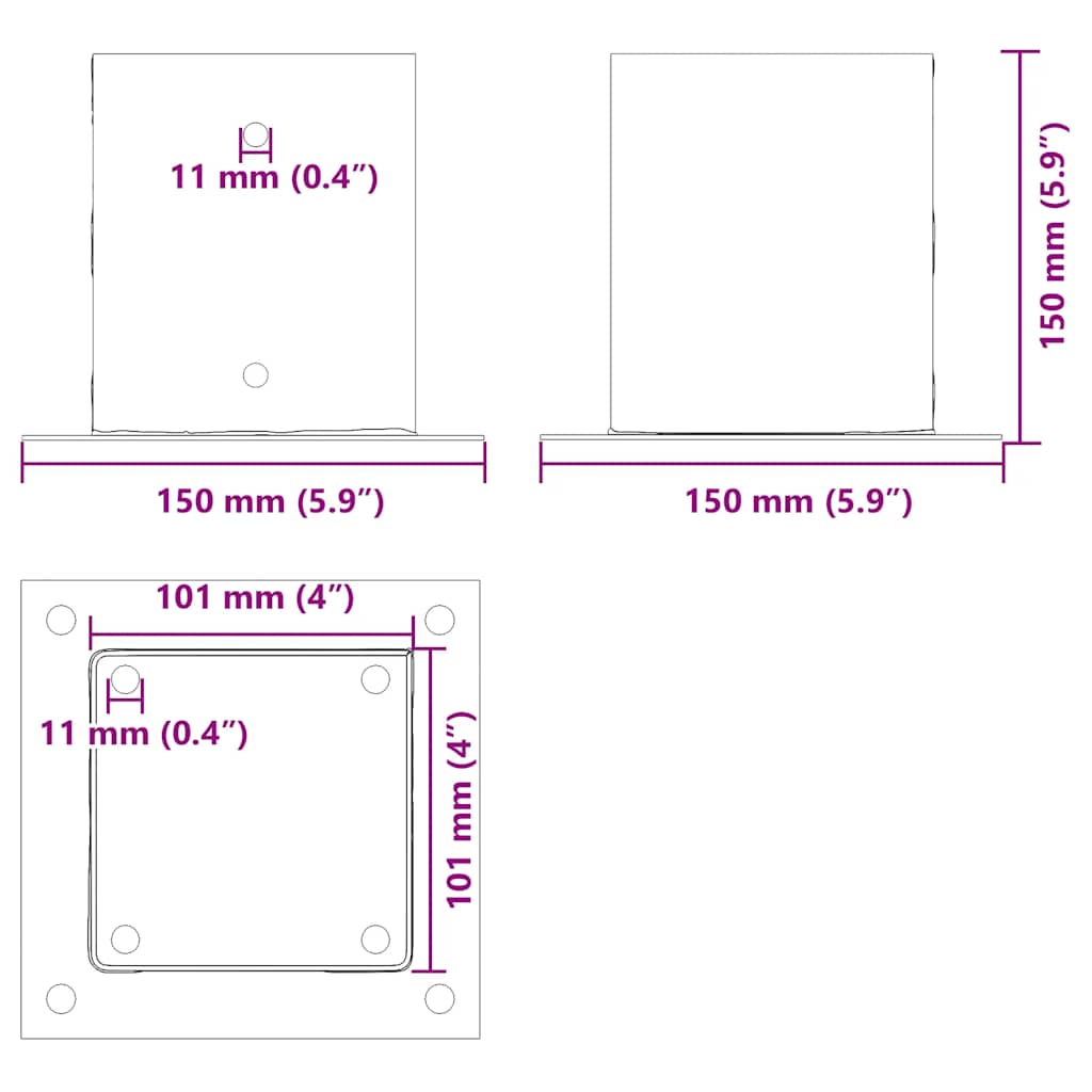 Post Bases Square 4 pcs Silver 101x101 mm Galvanised Steel