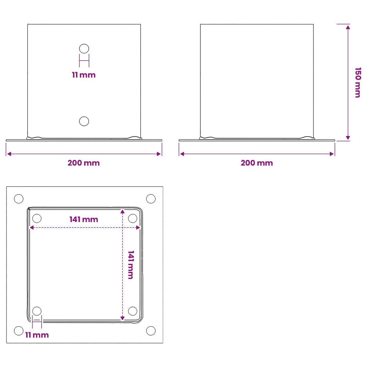 Post Bases Square 12 pcs Silver 141x141 mm Galvanised Steel