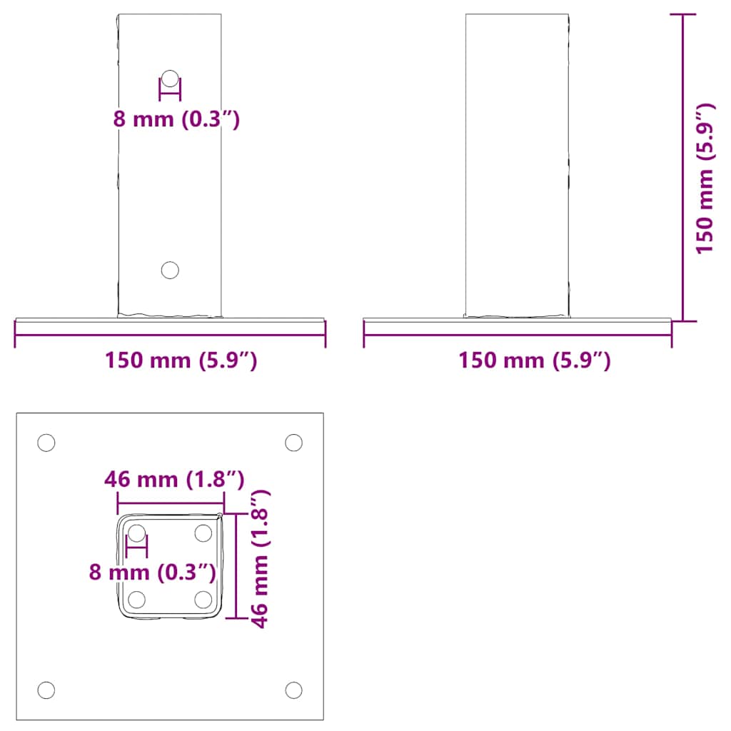 Post Bases Square 4 pcs Anthracite 46x46 mm Powder-coated Steel