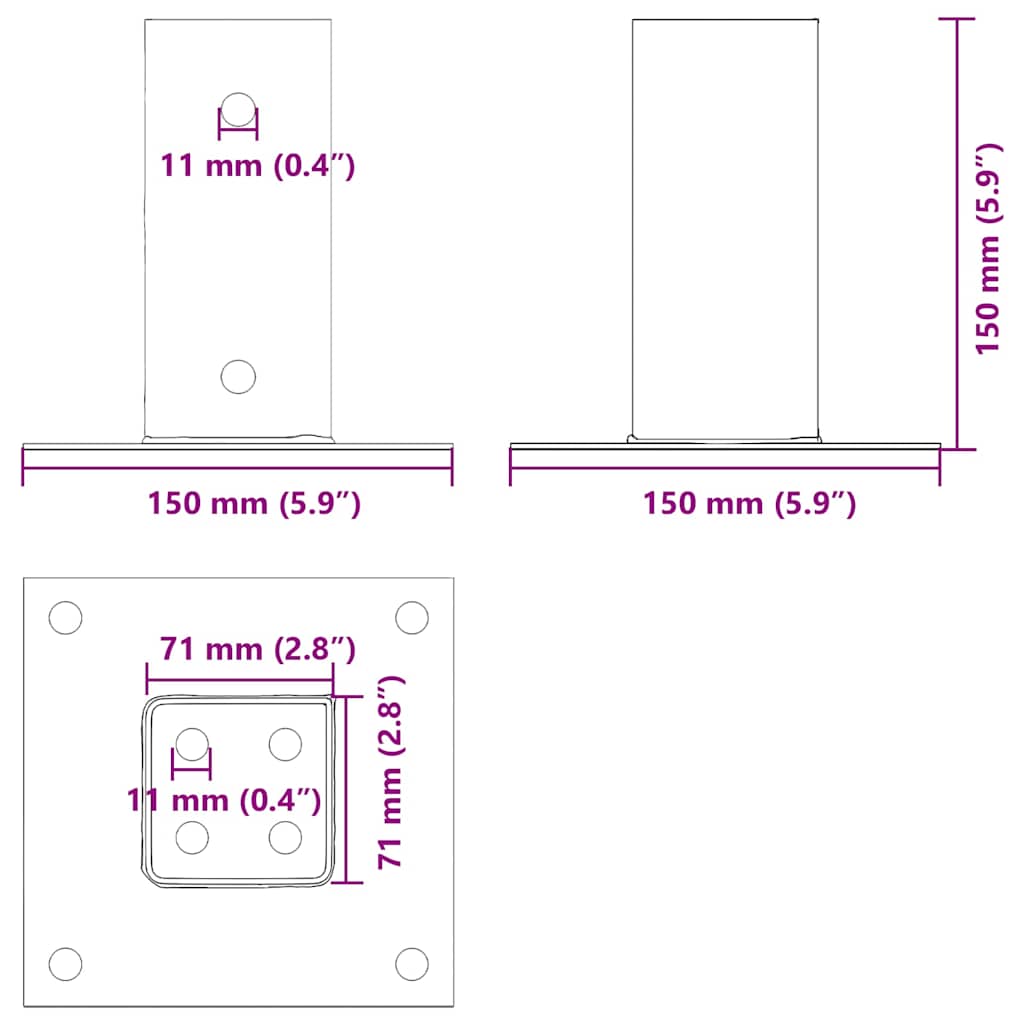 Post Bases Square 12 pcs Anthracite 71x71 mm Powder-coated Steel