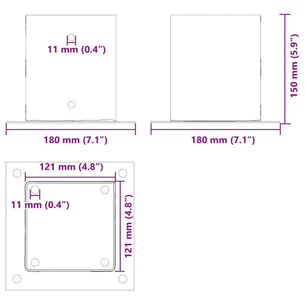 Post Bases Square 12 pcs Anthracite 121x121 mm