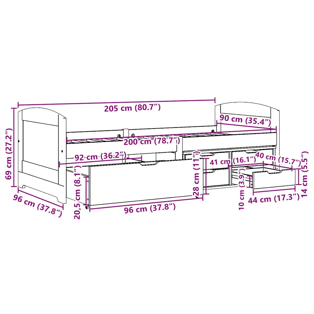 Day Bed with 5 Drawers without Mattress "IRUN" Black 90x200 cm