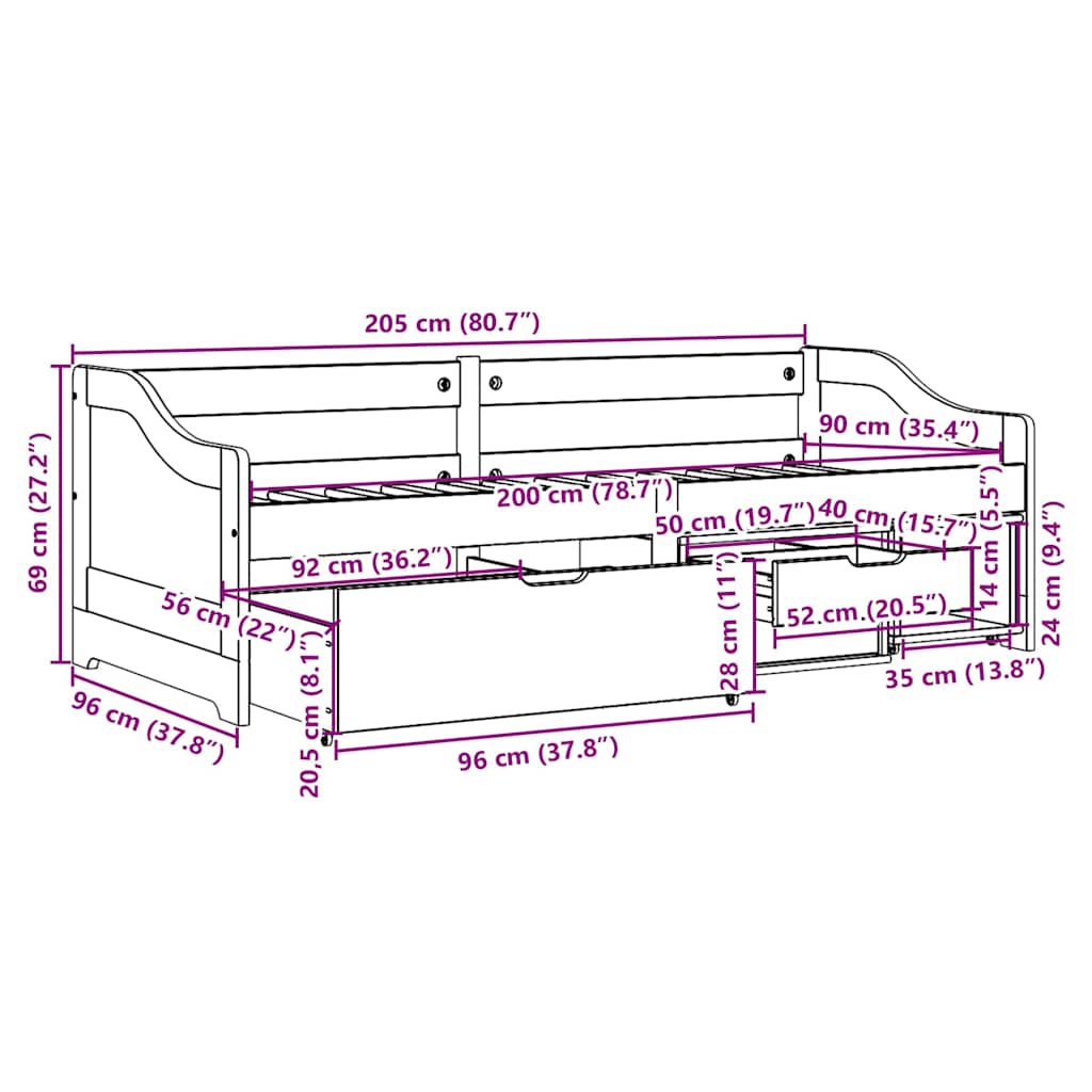 Day Bed with 3 Drawers IRUN White&Pink 90x200 cm