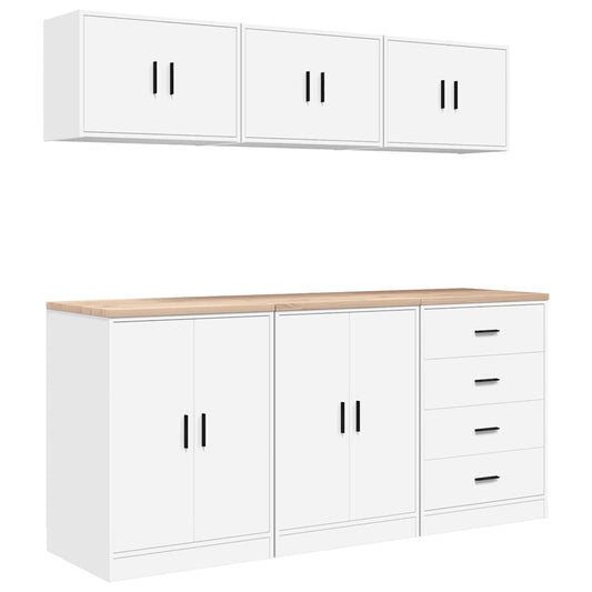 Garage Cabinets 6 pcs White Engineered Wood Garage Cabinets 6 pcs White Engineered Wood