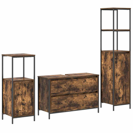 Bathroom Furniture Set 3 pcs Smoked Oak Engineered Wood Bathroom Furniture Set 3 pcs Smoked Oak Engineered Wood