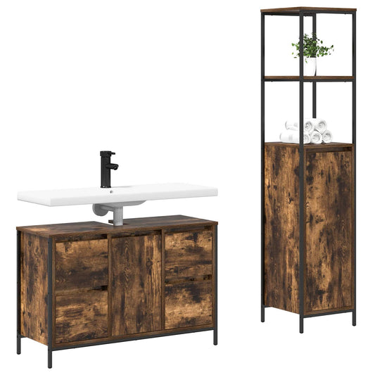 Bathroom Furniture Set 2 pcs Smoked Oak and Black Bathroom Furniture Set 2 pcs Smoked Oak and Black