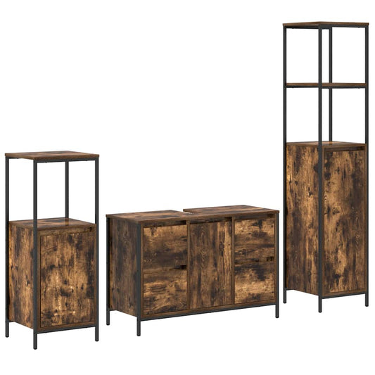 Bathroom Furniture Set with Drawer 3 pcs Smoked Oak and Black Bathroom Furniture Set with Drawer 3 pcs Smoked Oak and Black
