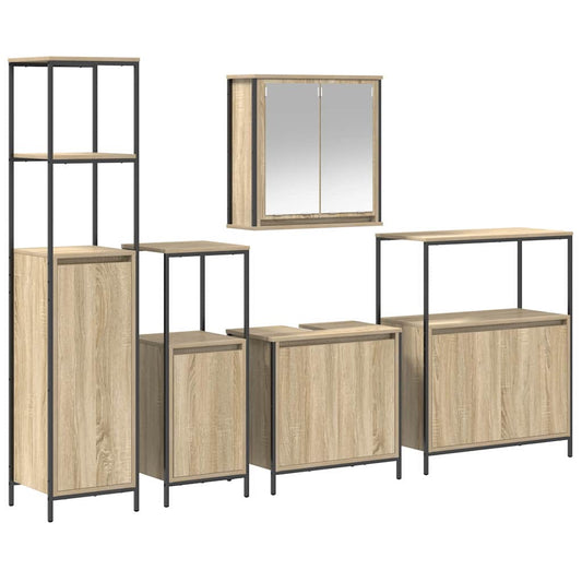 Bathroom Furniture Set with Shelf 5 pcs Sonoma Oak and Black Bathroom Furniture Set with Shelf 5 pcs Sonoma Oak and Black