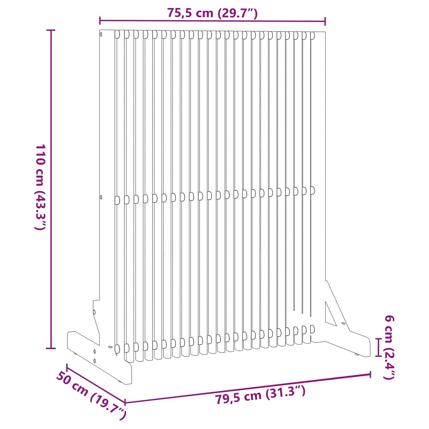 Privacy Screen Brown 79.5 x 50 x 110 cm Solid Acacia wood