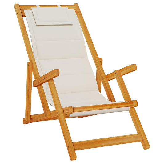 Folding Beach Chair with Armrests Light Grey Acacia Wood & Textilene Folding Beach Chair with Armrests Light Grey Acacia Wood & Textilene