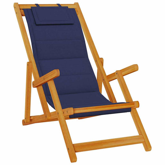 Folding Beach Chair with Armrests Blue Acacia Wood & Textilene Folding Beach Chair with Armrests Blue Acacia Wood & Textilene