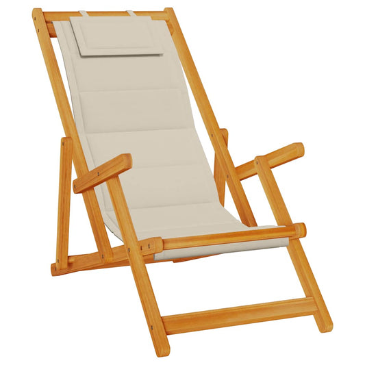 Folding Beach Chair with Armrests Taupe Acacia Wood & Textilene Folding Beach Chair with Armrests Taupe Acacia Wood & Textilene