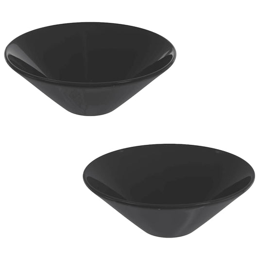 Wash Basins 2 pcs Gloss Black Ø42x14 cm Ceramic Wash Basins 2 pcs Gloss Black Ø42x14 cm Ceramic