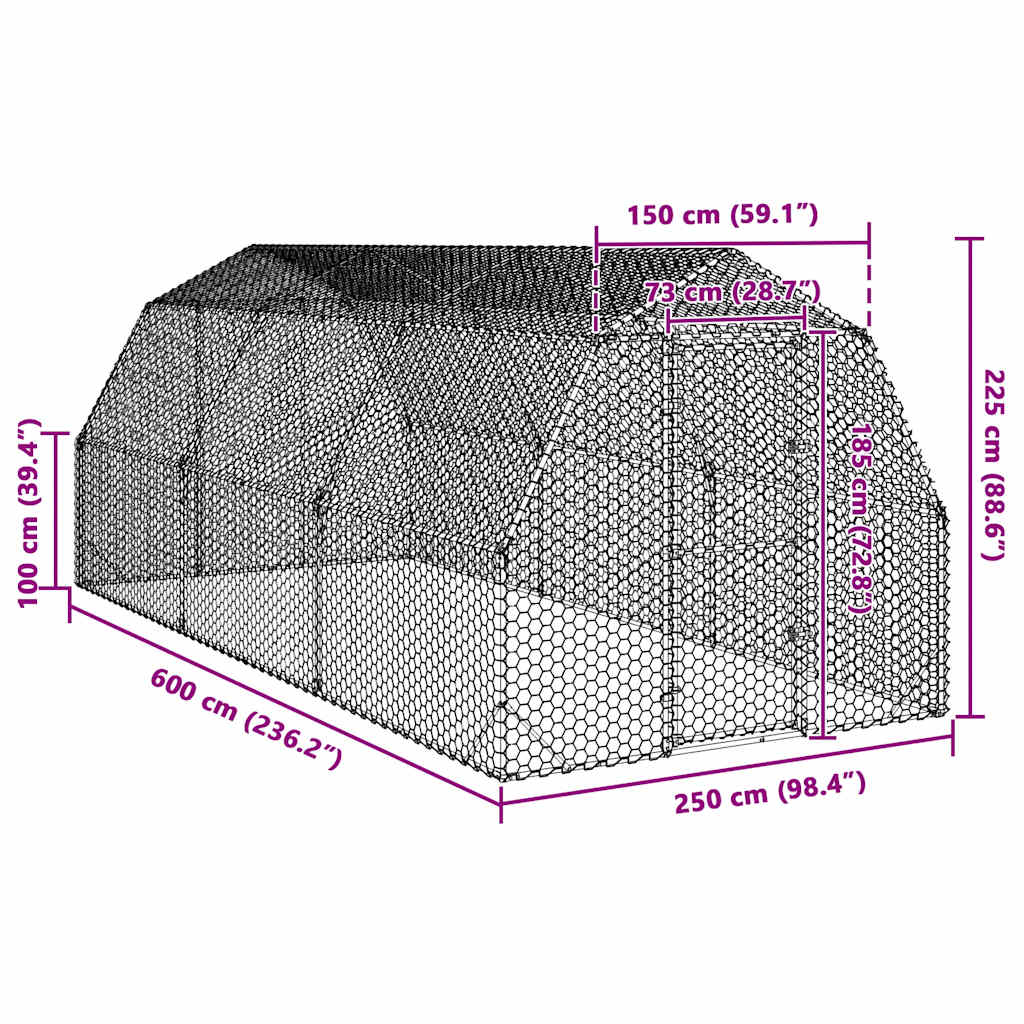Chicken Run 2,5x6x2,25 m Galvanised Steel