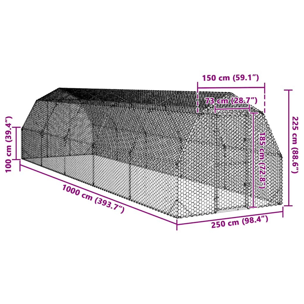 Chicken Run 2,5x10x2,25 m Galvanised Steel
