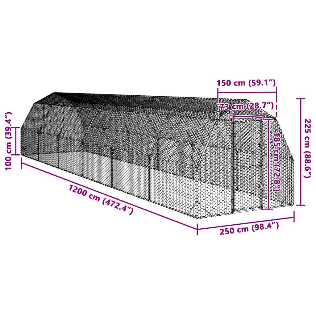 Chicken Run 2,5x12x2,25 m Galvanised Steel