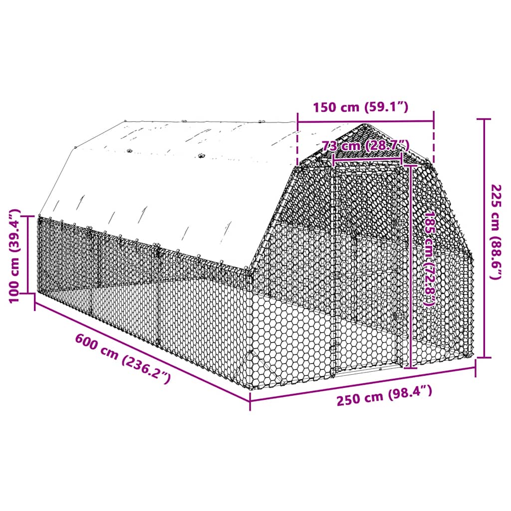 Chicken Run with Roof 2,5x6x2,25 m Galvanised Steel