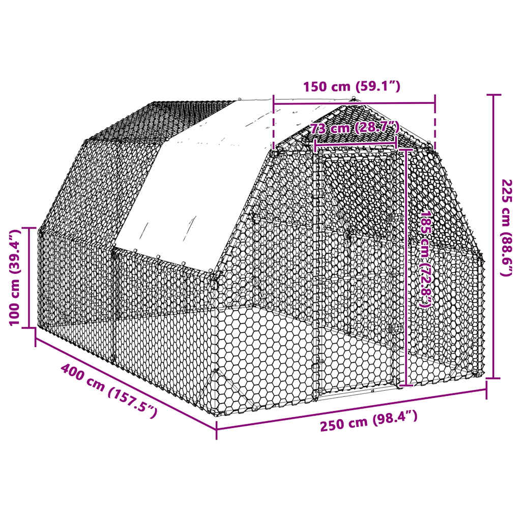 Chicken Run with Roof 2,5x4x2,25 m Galvanised Steel