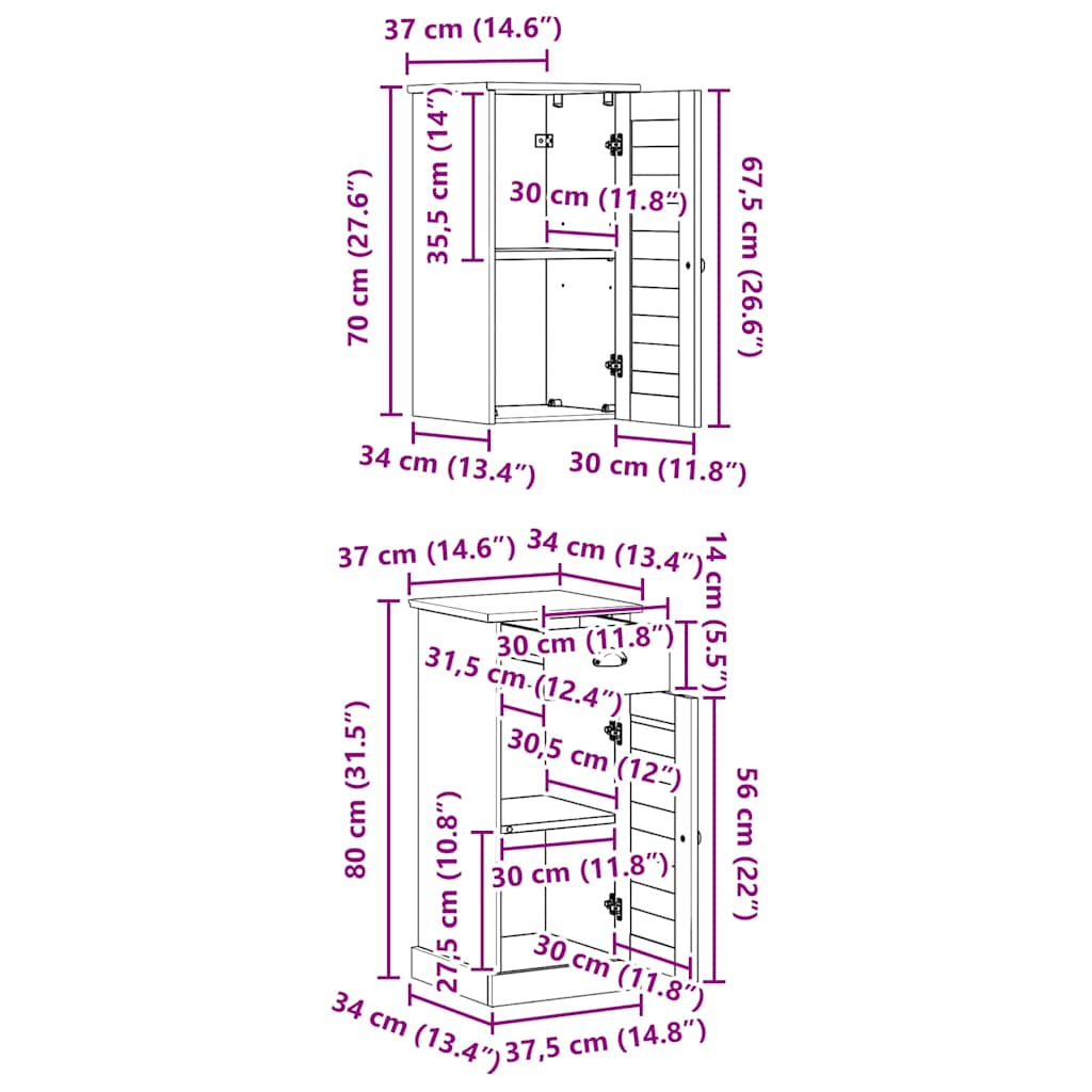 Bathroom Furniture Set with Drawer VIGO 2 pcs Brown and White