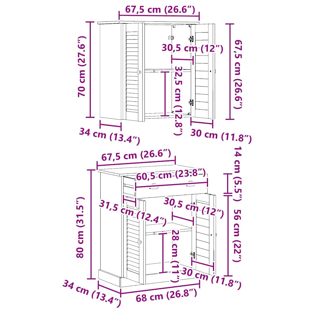 Bathroom Furniture Set VIGO 2 pcs White and Antique White