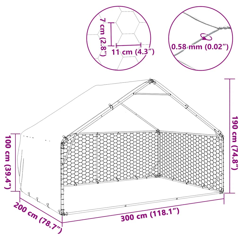Outdoor Dog Kennel with Cover 3x2x1.9 m Galvanised Steel