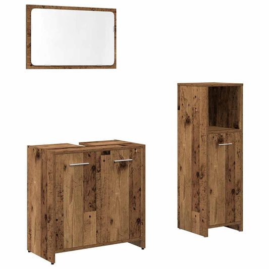 3 Piece Bathroom Furniture Set Old Wood Engineered Wood 3 Piece Bathroom Furniture Set Old Wood Engineered Wood
