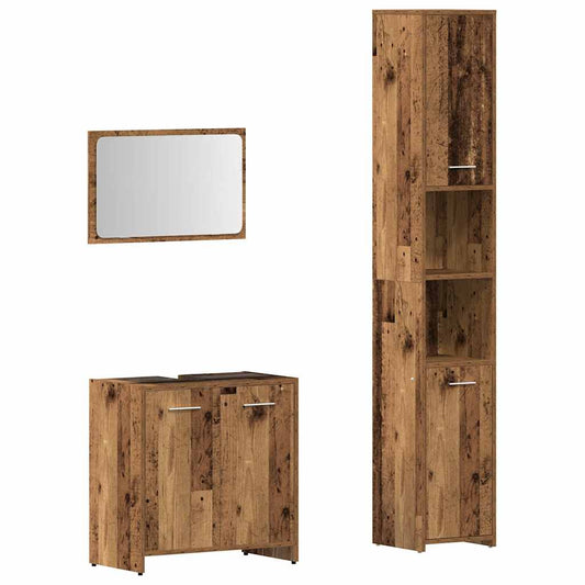 3 Piece Bathroom Furniture Set Old Wood Engineered Wood 3 Piece Bathroom Furniture Set Old Wood Engineered Wood