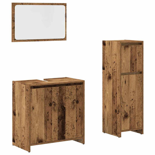 3 Piece Bathroom Furniture Set Old Wood Engineered Wood 3 Piece Bathroom Furniture Set Old Wood Engineered Wood