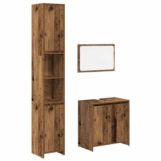 3 Piece Bathroom Furniture Set Old Wood Engineered Wood 3 Piece Bathroom Furniture Set Old Wood Engineered Wood