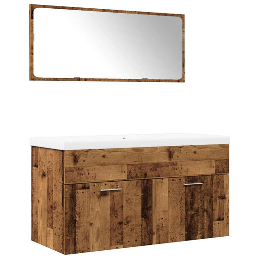3 Piece Bathroom Furniture Set Old Wood Engineered Wood 3 Piece Bathroom Furniture Set Old Wood Engineered Wood