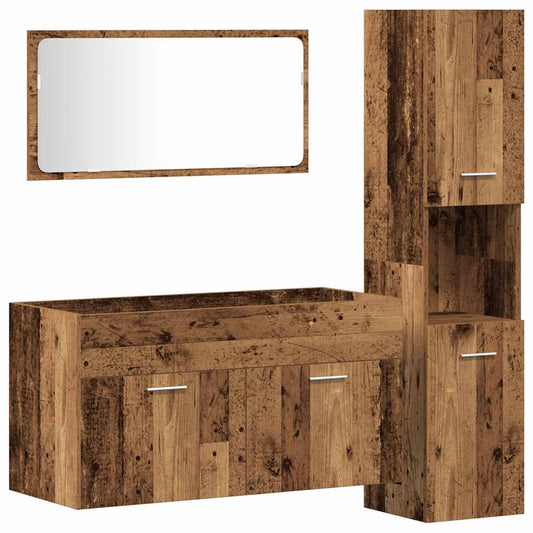 3 Piece Bathroom Furniture Set Old Wood Engineered Wood 3 Piece Bathroom Furniture Set Old Wood Engineered Wood
