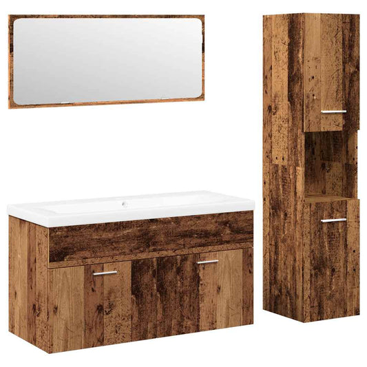 4 Piece Bathroom Furniture Set Old Wood Engineered Wood 4 Piece Bathroom Furniture Set Old Wood Engineered Wood