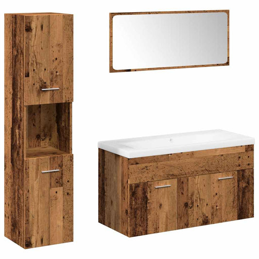 5 Piece Bathroom Furniture Set Old Wood Engineered Wood 5 Piece Bathroom Furniture Set Old Wood Engineered Wood