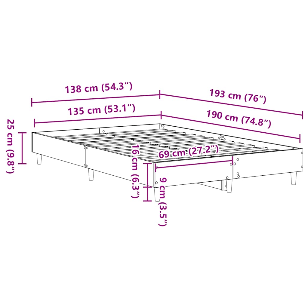 Bed Frame No Mattress Brown Oak 135x190 cm Engineered Wood