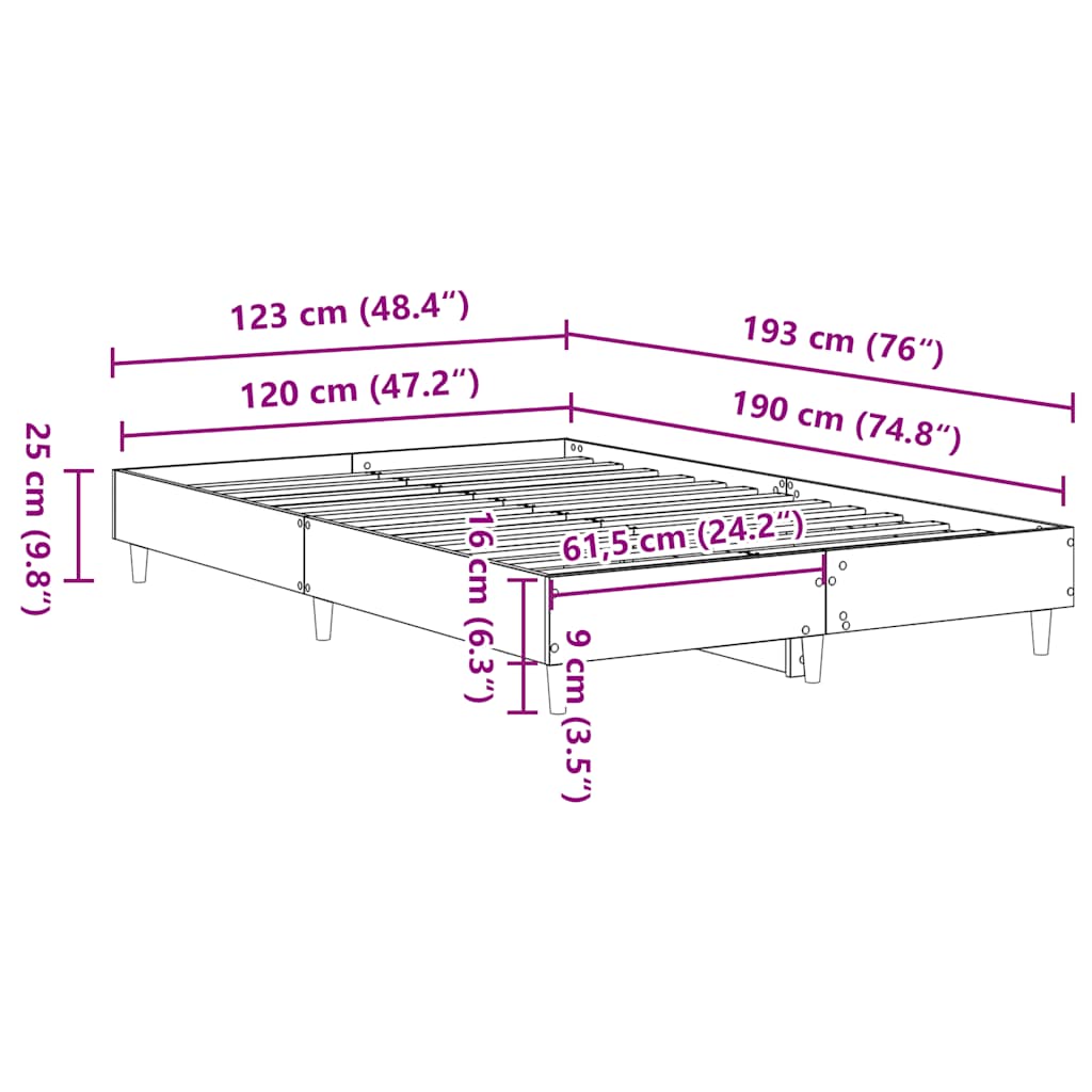 Bed Frame No Mattress Artisan Oak 120x190 cm Engineered Wood