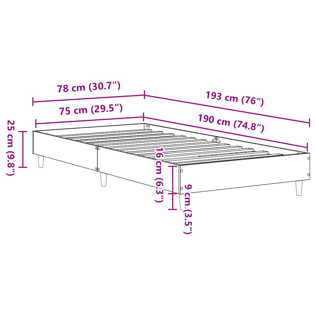 Bed Frame No Mattress Sonoma Oak 75x190 cm Engineered Wood