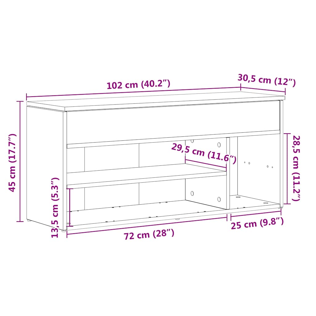Shoe Bench Black 102x30,5x45 cm Engineered Wood