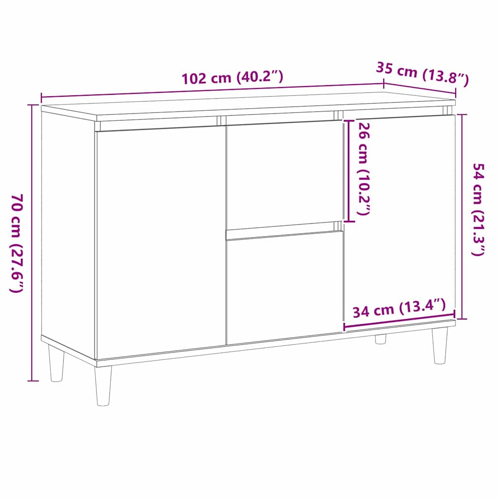 Sideboard Black 102 x 35 x 60 cm Engineered wood