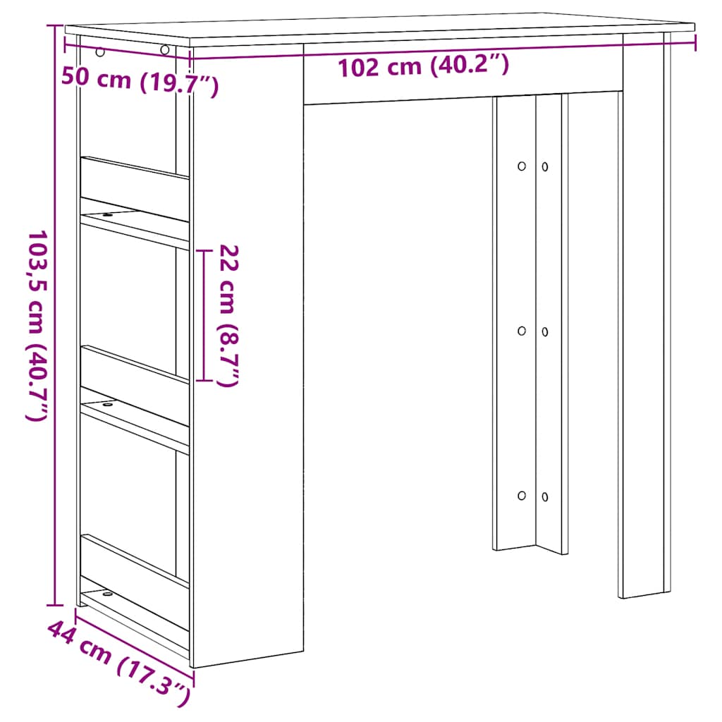 Bar Table with Storage Rack Black Oak 102x50x103,5 cm