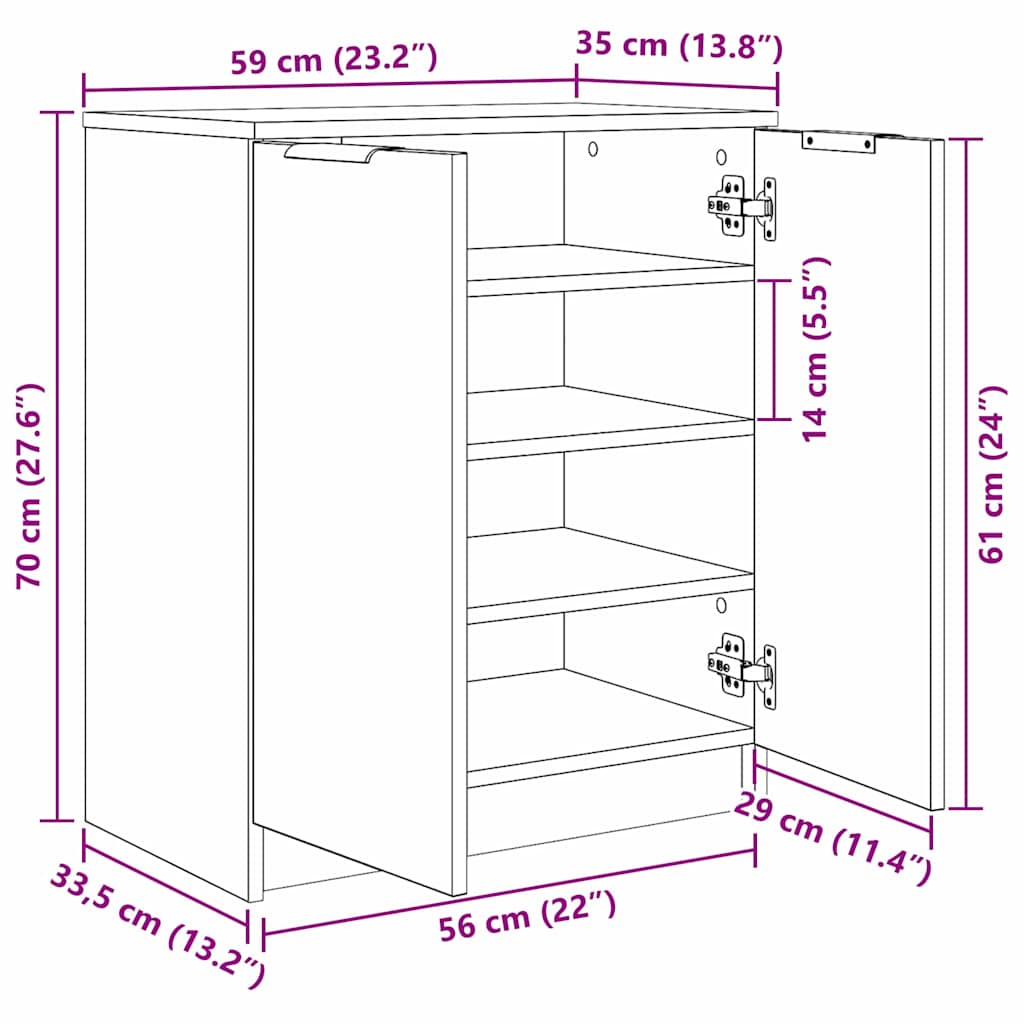 Shoe Cabinet Black Oak 59 x 35 x 70 cm Engineered Wood