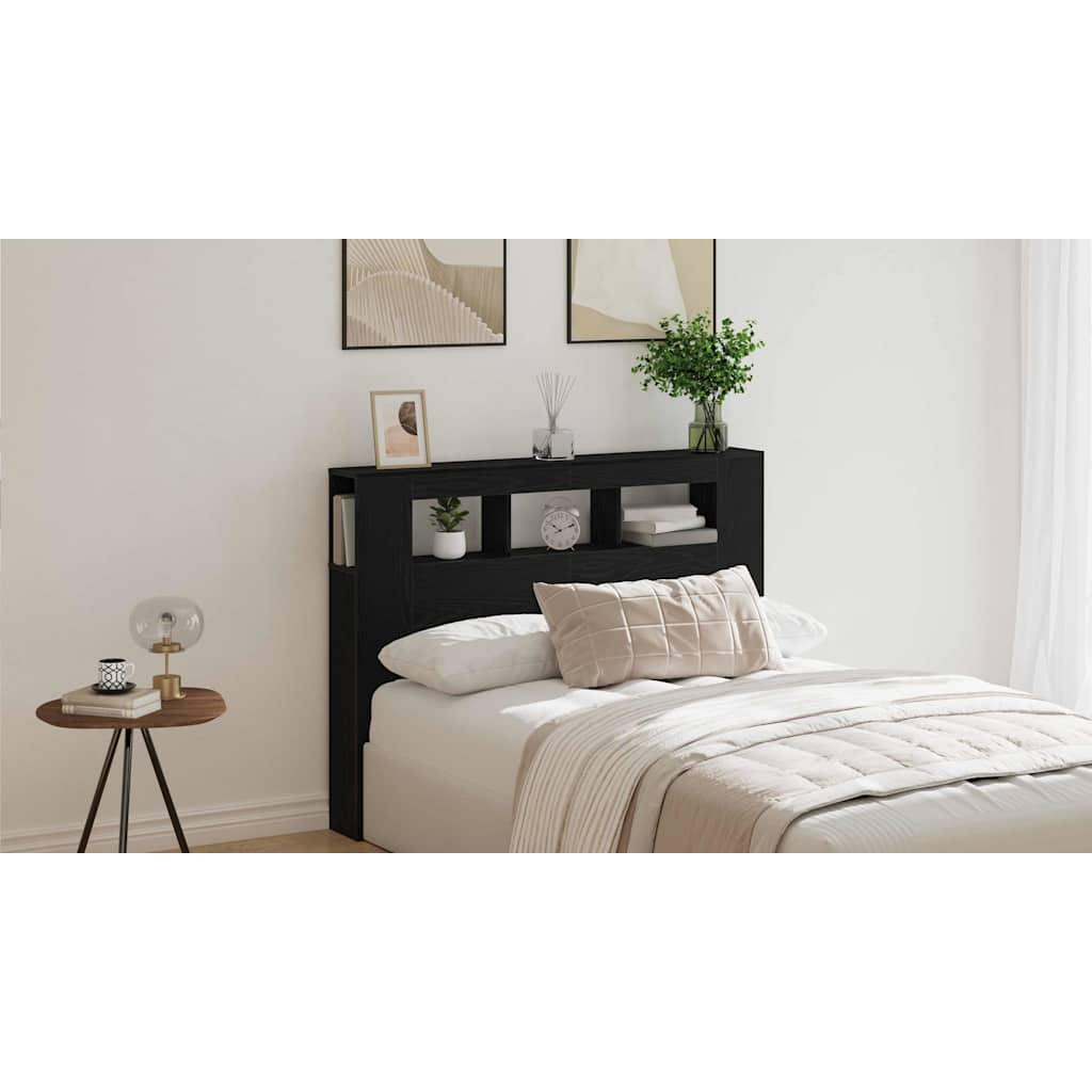 LED Headboard Black Oak 140 x 18.5 x 103.5 cm Engineered Wood