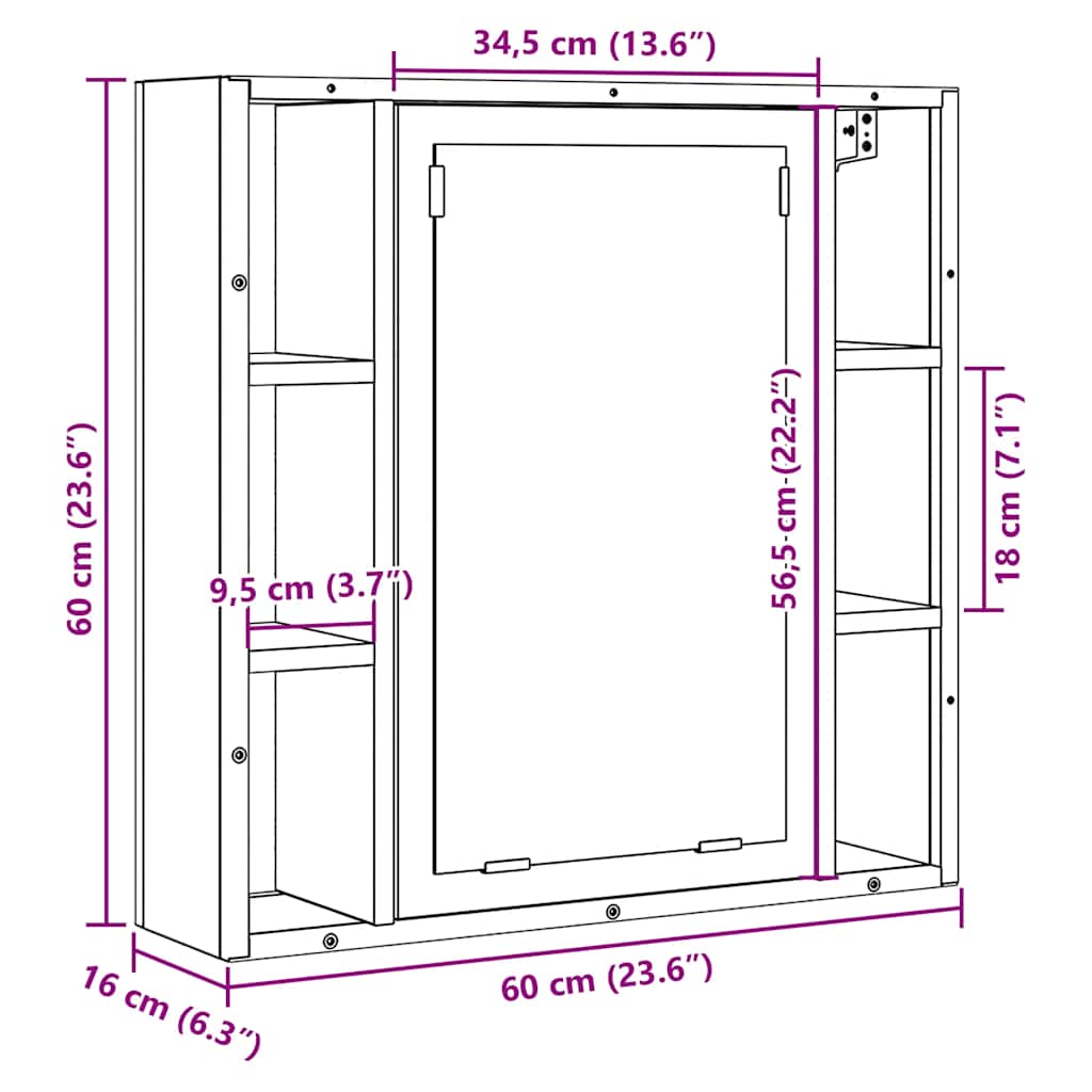 Bathroom Mirror Cabinet Old Wood 60x16x60 cm Engineered Wood