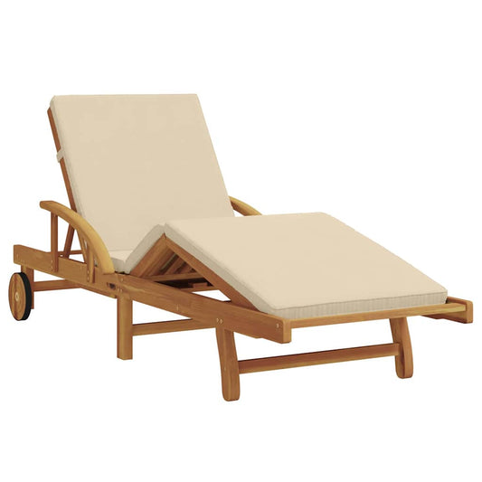 Sun Lounger Solid Acacia Wood Beige Sun Lounger Solid Acacia Wood Beige
