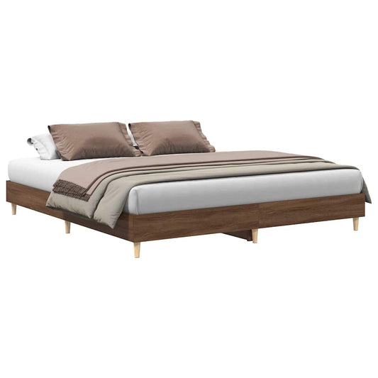 Bed Frame | Brown Oak | Engineered Wood, Solid Eucalyptus Wood | Double Bed Frame | Brown Oak | Engineered Wood, Solid Eucalyptus Wood | Double
