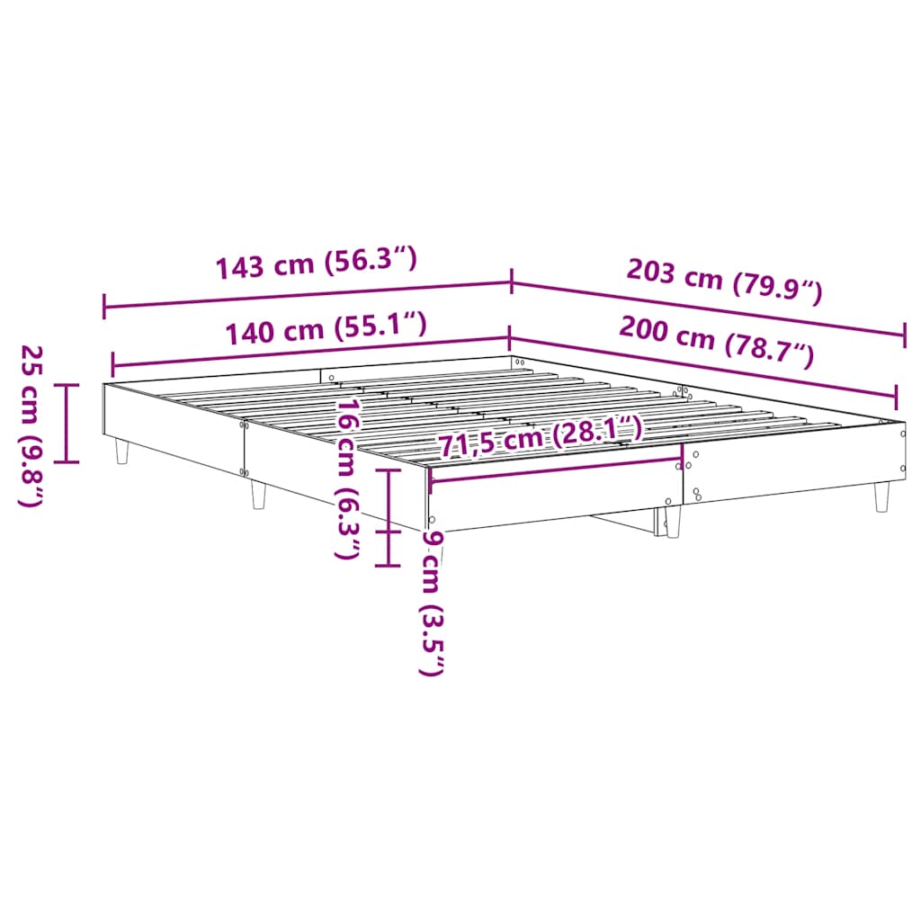 Bed Frame No Mattress Old Wood 140x200 cm Engineered Wood