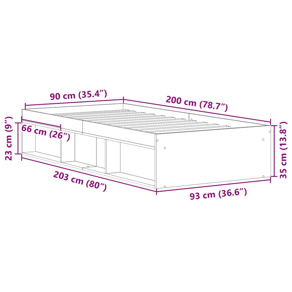 Bed Frame without Mattress Old Wood 90x200cm Engineered Wood